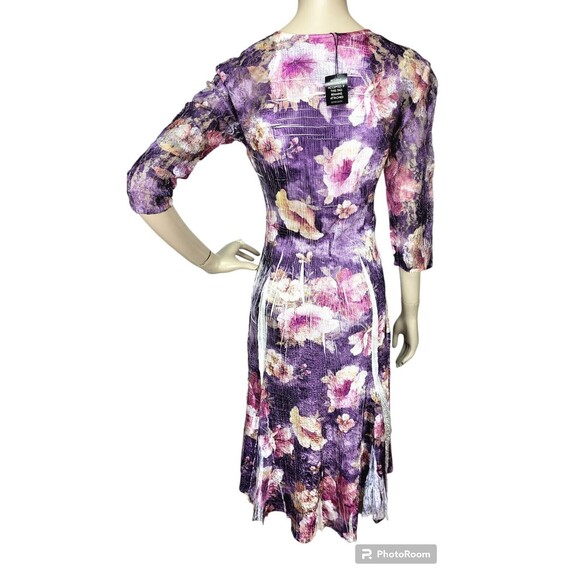 Komarov Romantic Purple Floral Crinkle Chiffon Lace Paneled Flowy Midi Dress PS - Picture 6 of 10